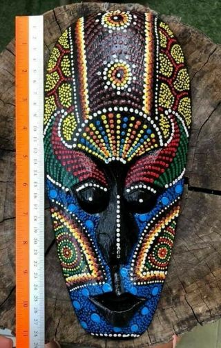 Tribal Mask Aboriginal Carved Face Art Decor Bali Hand Paint Wood Wall Bar Loop
