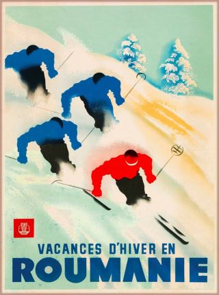 Romania Roumanie Ski Winter Sports Vintage Travel Poster Advertisement Print
