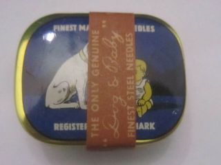 Blue Dog & Baby Gramophone Needle Tin With Paper Seal
