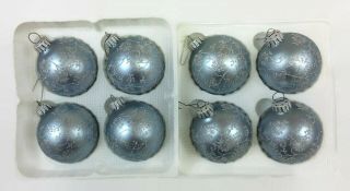 Christmas By Krebs Vintage Light Blue Glitter Stencil Glass 8 Ornaments W Boxes