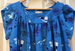 Made In Hawaii Blue Floral Mumu Polyester Dress Women 