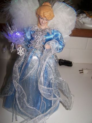 Christmas Blue Fiber Optic Angel 12 " Tall Electrical Tree Topper Really