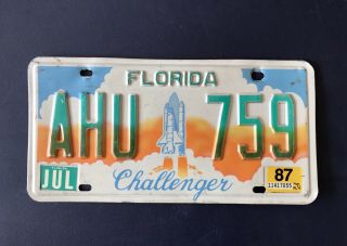 Florida 1987 Challenger License Plate Ahu 759