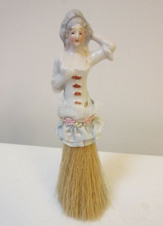 Antique Porcelain Half Doll Brush Figural Woman Grey Hair
