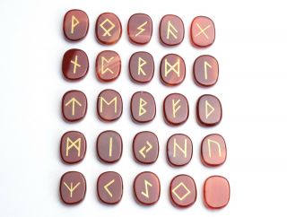 Natural Carnelian Palm Stones Engraved Pagan Lettering Wiccan Rune Stones Set
