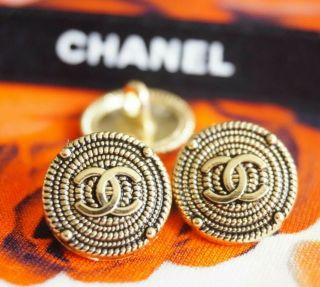 Chanel Buttons Set Of 3 Cc Logo 12.  5 Mm Gold Toned Metal Black