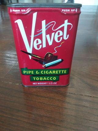 Vintage Velvet Pipe & Cigarette Tobacco Tin 1 1/2 Oz.  Full Tin