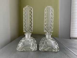 Two - Vintage Cut Glass Crystal Perfume Bottle With Stopper