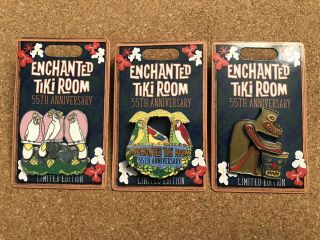 Disney Enchanted Tiki Room 55th Anniversary 3 Pin Set Limited Edition