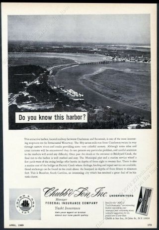 1969 Beaufort South Carolina Harbor Photo Chubb Insurance Vintage Print Ad