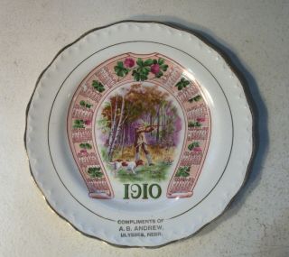 1910 Hunting Calendar Plate Ulysses Ne Nebr