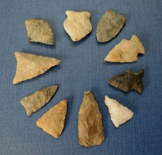 Group Of 10 Indian Bird Point Arrowheads - Lancaster Co.  Pa