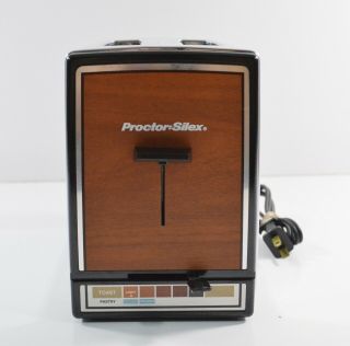 Vintage Proctor Silex T649B 2 Slice Toaster 1980s Chrome Woodgrain Prop 2