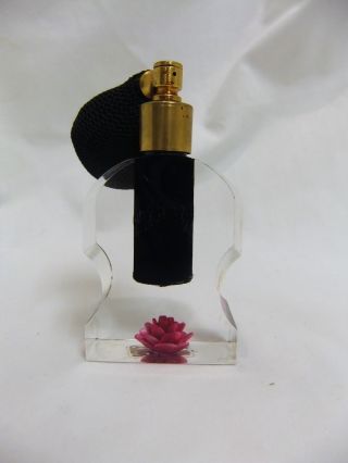 Vintage Evans Atomizer Art Deco Perfume Bottle; Black With Pink Flower
