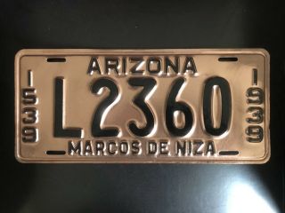 1939 Arizona License Plate - Restored