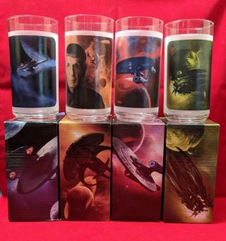 2009 Burger King Star Trek Movie Drinking Glass Glasses Complete Set Kirk Spock
