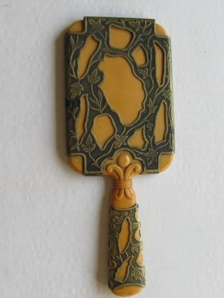 Vintage Decorated Brass Over Bakelite Handheld Mirror