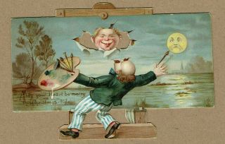 Double Fronted Victorian Christmas Card Artist Getting A Shock Through Canvas