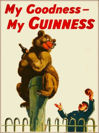 Guinness Beer Bear Ireland Great Britain Vintage Travel Art Poster Print