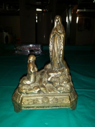French Vintage Notre Dame De Lourdes Mother Mary Religious Music Box Janets Dsr