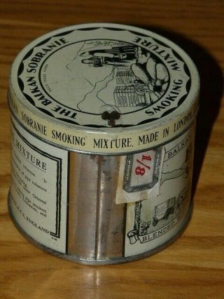 Vintage Balkan Sobranie Smoking Mixture Tobacco 2 oz Round Empty Tin - England 4