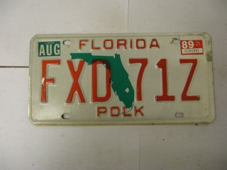 1989 89 Florida Fl License Plate Polk County Fxd 71z Natural Sticker