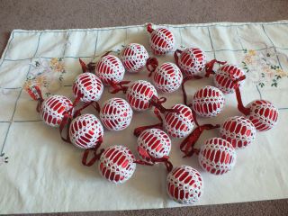 Collectible Holiday Christmas 3 " Ornament Set 19 Red Hand Crochet White Wow