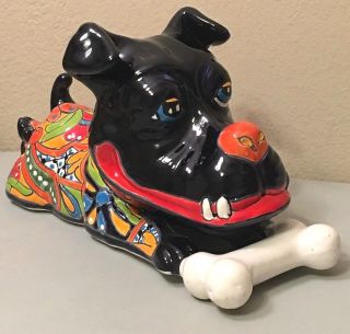 Mexican Pottery Animal Talavera Dog Figure Bone Ceramic Puppy Folk Art 15.  5 "