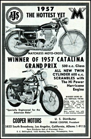 1957 Matchless Motocross Motorcycle Ajs7r Vintage Photo Print Ad Ads42