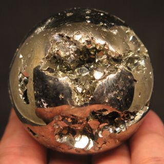 52mm 11.  2oz Natural Pyrite Geode Crystal Sphere Ball