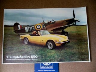 Nos British Leyland 1973 Triumph Spitfire 1500 Factory Dealer Poster 35 " By 28 "
