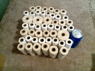 48 Partial Spools Of Warp Thread For Weaving Loom White Beige