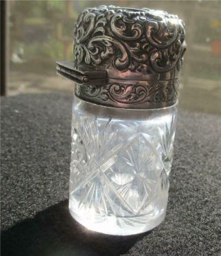Pretty Patterned Glass Perfume/cologne Container - Sterling Silver Hinged Top