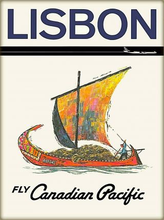Lisbon Portugal Fly Canadian Pacific Vintage Airline Travel Art Poster Print