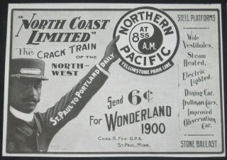 (4) 1890s Northern Pacific Railroad Print Ads Wonderland " Crack Train " Black Porter