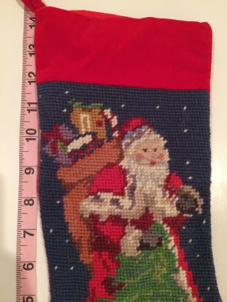 Lillian Vernon Needlepoint Christmas Woodland Santa Claus Wool Stocking No Name 2