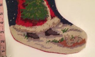 Lillian Vernon Needlepoint Christmas Woodland Santa Claus Wool Stocking No Name 3