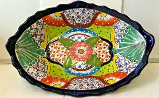 Mexican Talavera Pottery Bowl Xx Large Oval Serving Deep Dish Dinner Kitchen 17 "