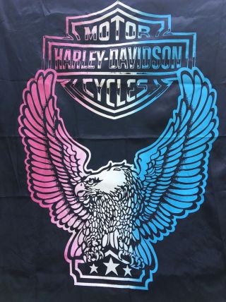 Vintage Harley - Davidson Eagle Logo Black Light Satin Wall Hanging Poster 46x44