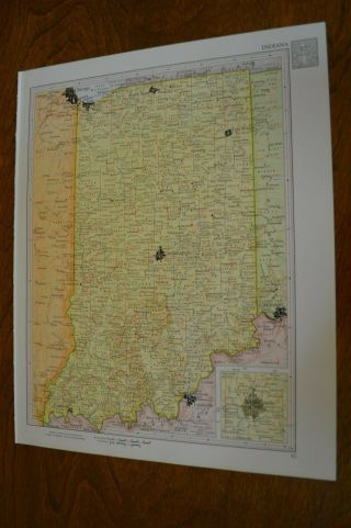 1960 Map Of Indiana - Map Of Iowa On Back - Railroads Shown In Red
