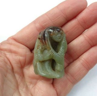 Old Green Stone Carved Japanese Monkey Netsuke