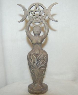 Spiral Goddess Statue With Triple Moon & Pentagram,  Cold Cast Resin,  Pagan Diety