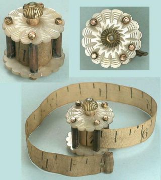 Antique Mother Of Pearl Tape Measure W/ Silk Tape English Circa 1850