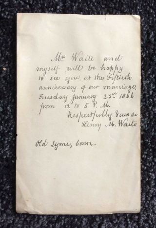 Vintage Handwritten Letter,  Ephemera,  50th Wedding Anniversary,  Old Lyme Ct,  1866