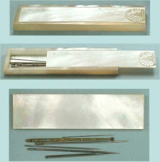 Antique Sliding Mother Of Pearl Needle Case French Circa 1840