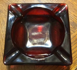 Vintage Square Ruby Red Glass Ashtray