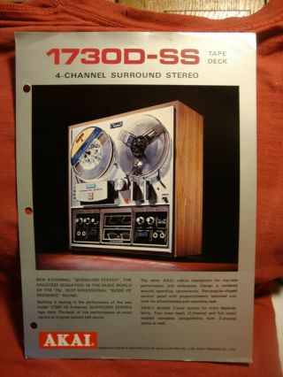 1970s Akai 1730d - Ss Surround Stereo Reel To Reel Deck Booklet With Specs