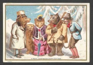 Z48 - Anthropomorphic Bears With Captured Man - Goodall - Victorian Xmas Card
