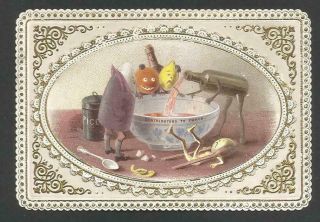 Z39 - Anthropomorphic Fruit And Bottles Making Punch - Goodall - Victorian Card