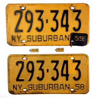 York 1959 Suburban Pair License Plate Garage Matching Dav Tags 1958 Rare Set